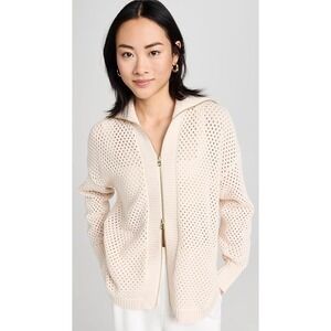 Varley Finn Longline Open Knit Jacket Womens Small Beige Cotton Zip Up Sweater